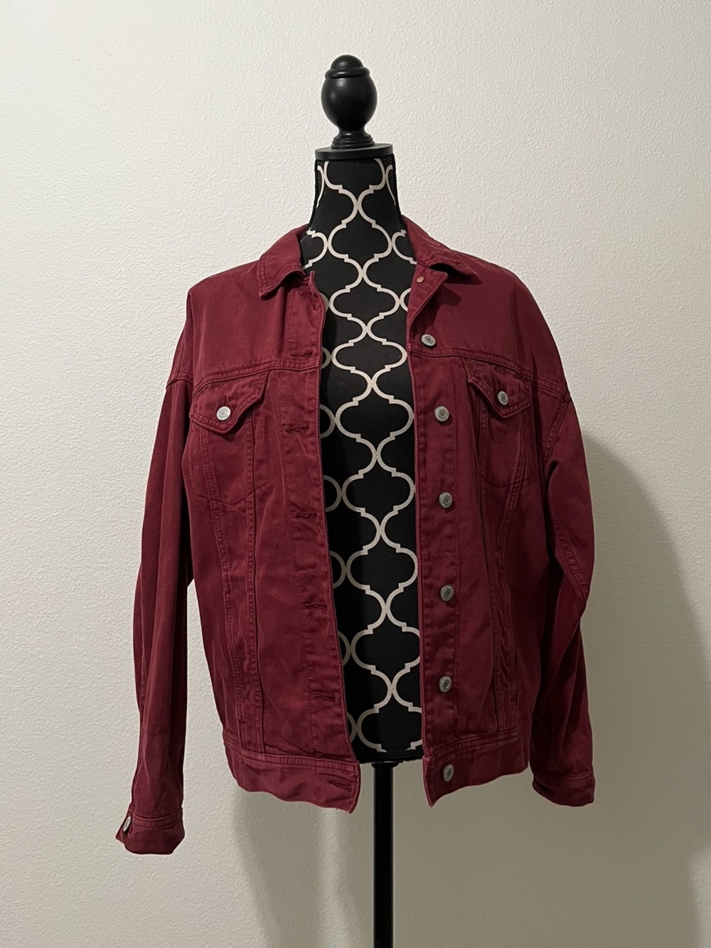 American Eagle Outfitters Burgundy Button-Up Jean Jacket